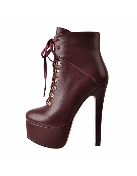 Burgundy Lace Up Platform Boots