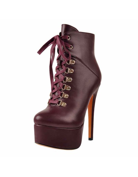 Burgundy Lace Up Platform Boots