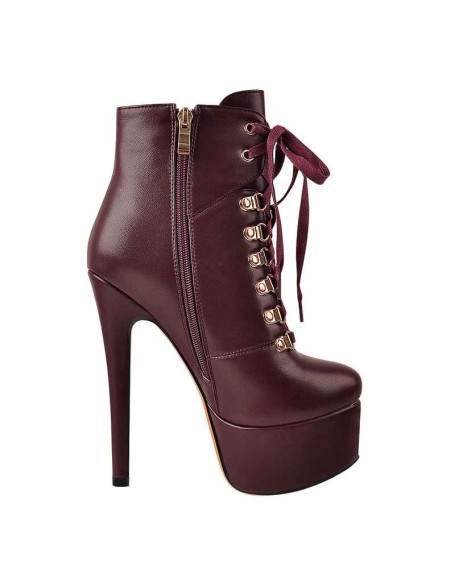 Burgundy Lace Up Platform Boots