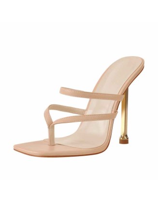 10cm Square Toe Matte Patent Leather Baby Pink Strap High Metal Heels Sandals