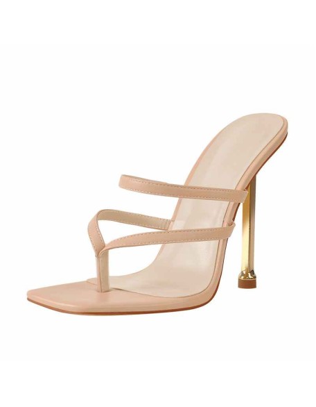 10cm Square Toe Matte Patent Leather Baby Pink Strap High Metal Heels Sandals