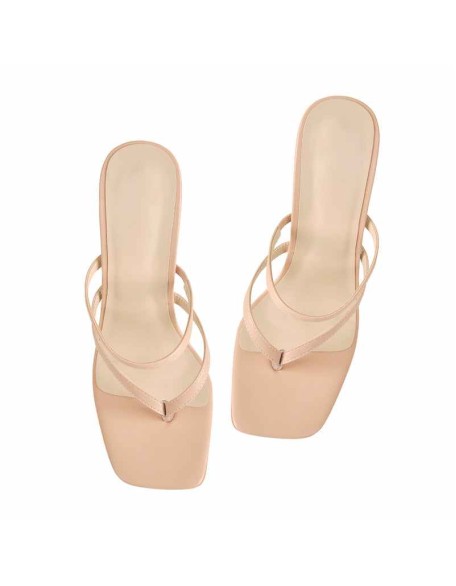 10cm Square Toe Matte Patent Leather Baby Pink Strap High Metal Heels Sandals