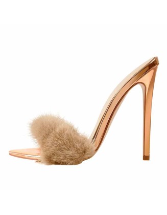 12cm Rose Gold Feather High Heel Stilettos Sandals