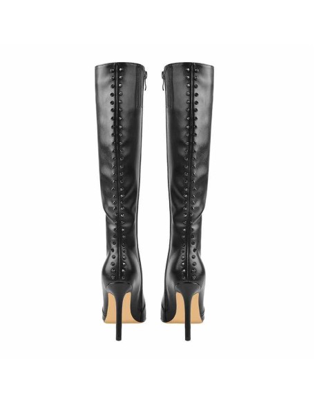 Rivet Pointed Toe Stiletto Knee High Boots