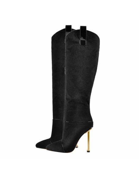 Suede Fur Pointed Toe Stiletto Knee High Boots
