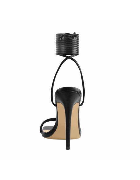 Black Squre Toe Stilettos High Heel Sandals