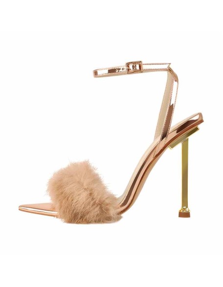Rose Gold Feather Strap High Heel Stilettos Sandals