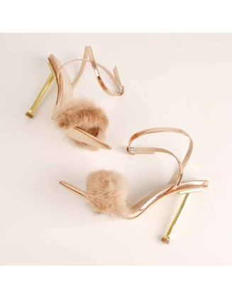 Rose Gold Feather Strap High Heel Stilettos Sandals