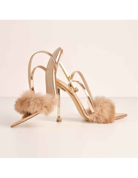 Rose Gold Feather Strap High Heel Stilettos Sandals