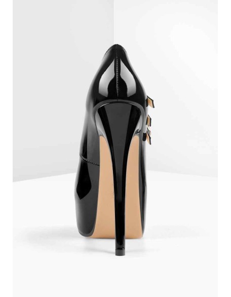 15cm Platform Round Toe Patent Black High Heel Stiletto Pumps