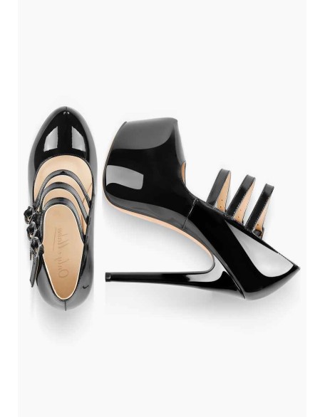 15cm Platform Round Toe Patent Black High Heel Stiletto Pumps