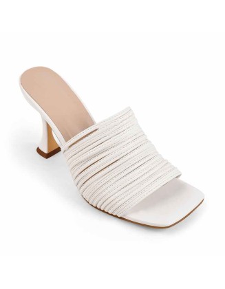White Square Toe Open Toe High Heels Sandals Mules