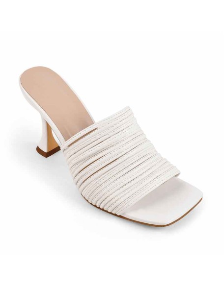 White Square Toe Open Toe High Heels Sandals Mules