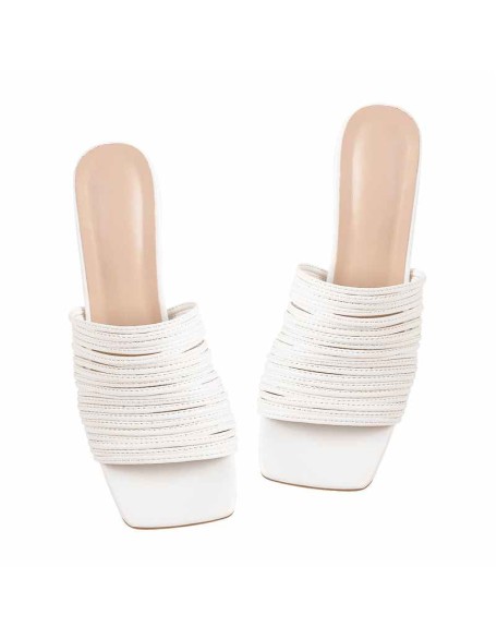White Square Toe Open Toe High Heels Sandals Mules