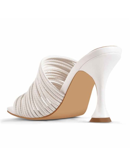 White Square Toe Open Toe High Heels Sandals Mules