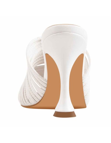 White Square Toe Open Toe High Heels Sandals Mules