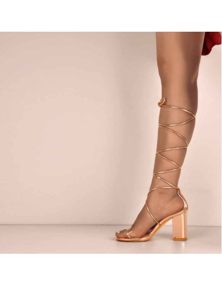 8cm Rose Gold Ankle Strap Square Toe Chunky Heels Sandals