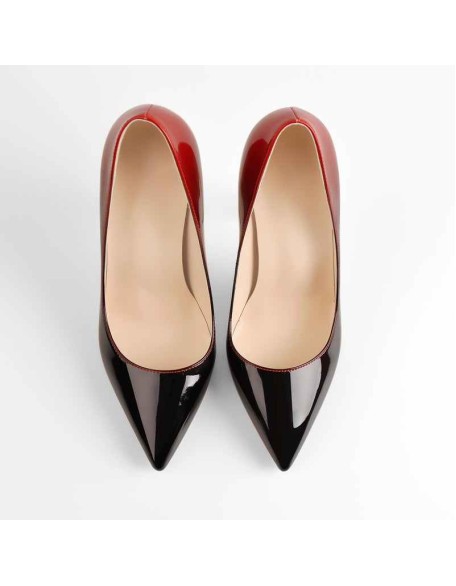 12cm Black Red Gradient Patent Leather Metal Heels Pumps