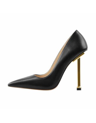 12cm Pointed Toe Matte Black High Metal Heels Stiletto Pumps
