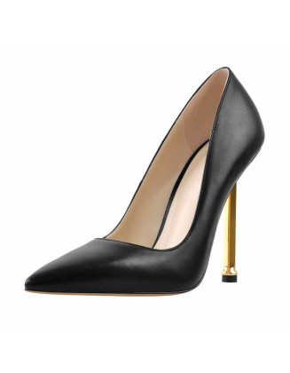 12cm Pointed Toe Matte Black High Metal Heels Stiletto Pumps