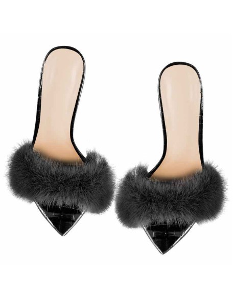 Black Feather High Heel Stilettos Sandals