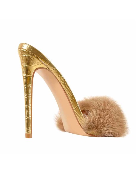 Gold Feather High Heel Stilettos Sandals