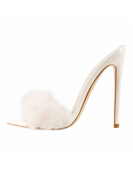 White Open Toe Feather High Heel Stilettos Sandals