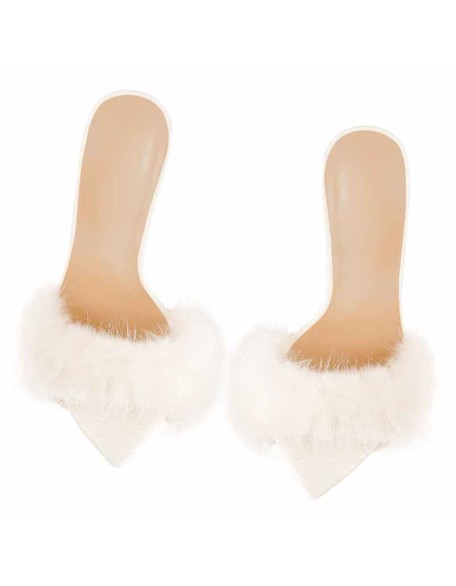 White Open Toe Feather High Heel Stilettos Sandals