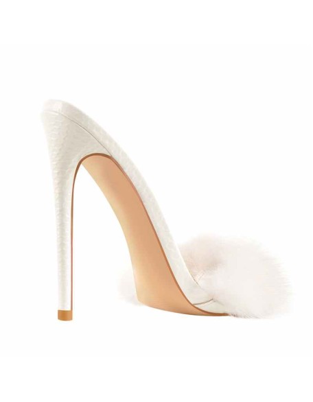 White Open Toe Feather High Heel Stilettos Sandals