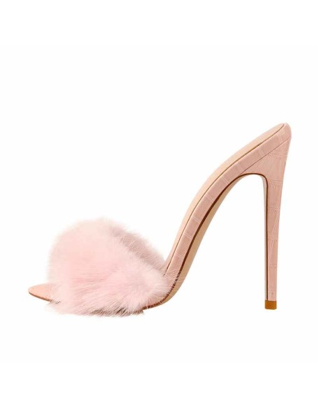 Pink Feather Open Toe High Heel Stilettos Sandals