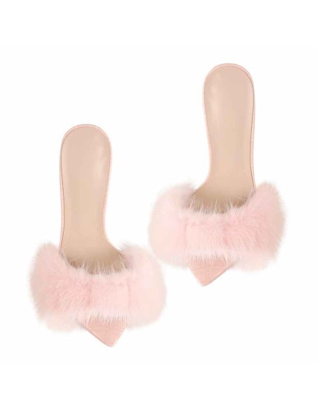 Pink Feather Open Toe High Heel Stilettos Sandals