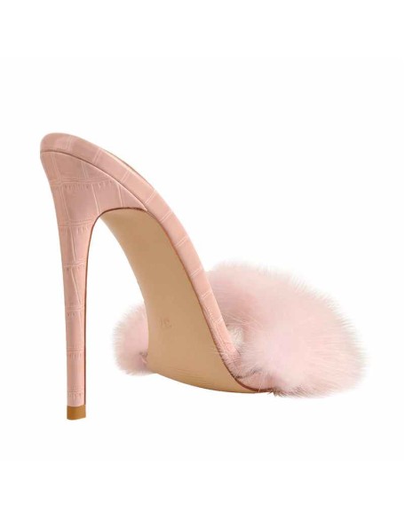 Pink Feather Open Toe High Heel Stilettos Sandals