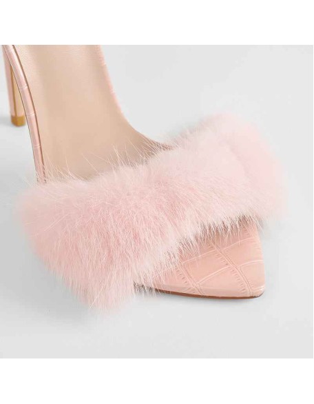 Pink Feather Open Toe High Heel Stilettos Sandals