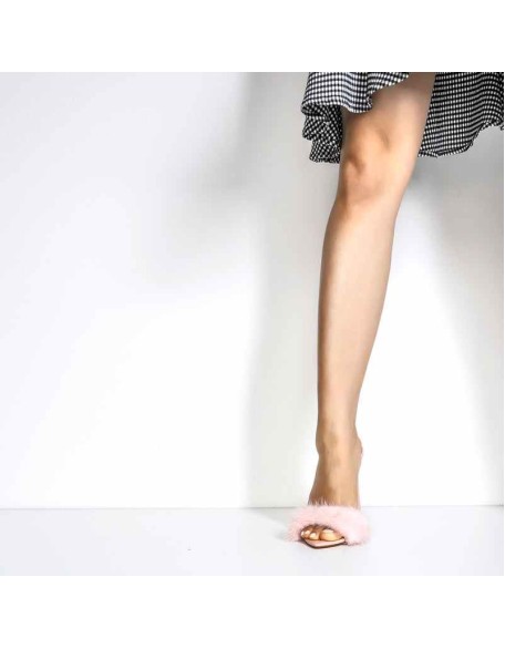 Pink Feather Open Toe High Heel Stilettos Sandals