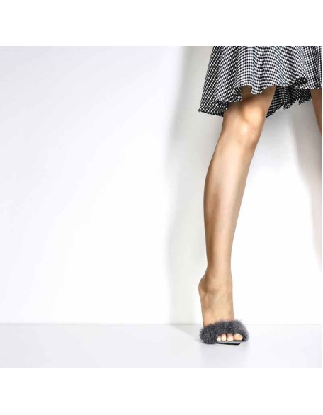 Gray Feather Pointed Toe High Heel Stilettos Sandals