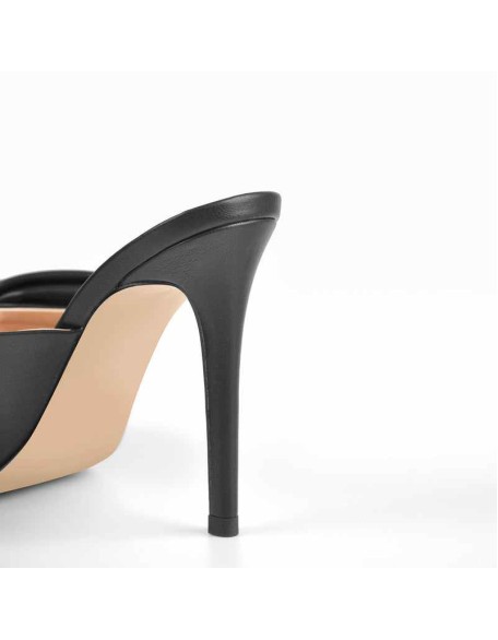 Black Bow Leather Square Toe High Stiletto Heels Sandals