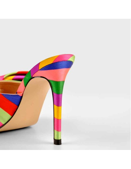 Colour Bow Leather Square Toe High Stiletto Heels Sandals