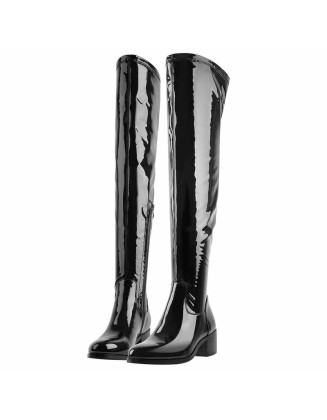 Black Patent Leather Knee High Boots
