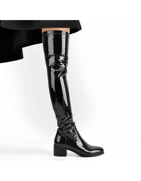Black Patent Leather Knee High Boots