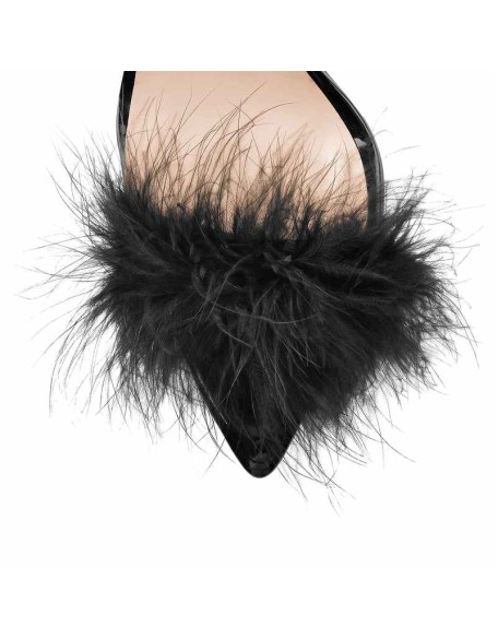 Black Feather High Heel Clear Strap Stilettos Sandals