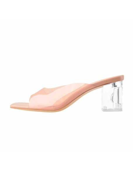 Baby Pink Transparent Chunky Heel Square Toe Sandals