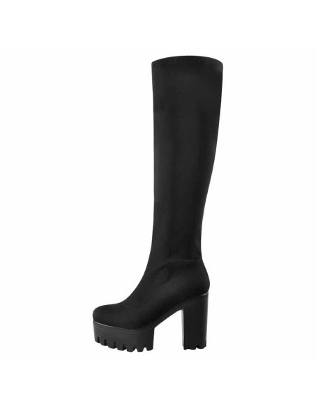 Black Platform Knee Chunky Heels Boots