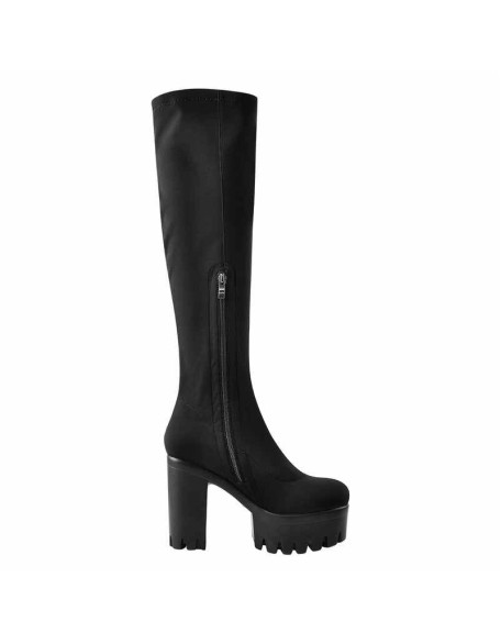 Black Platform Knee Chunky Heels Boots