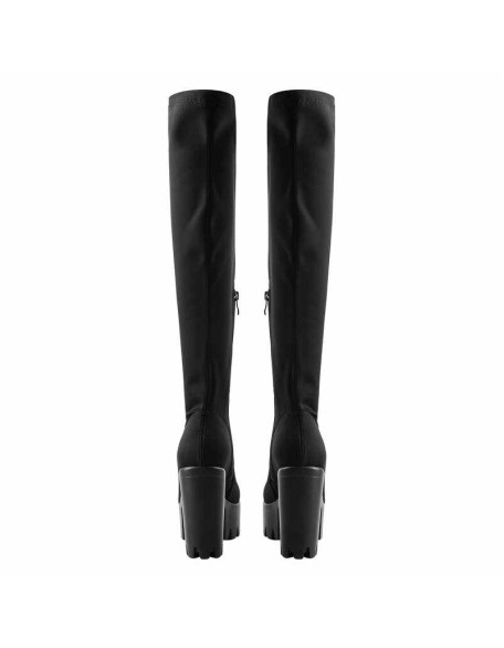 Black Platform Knee Chunky Heels Boots
