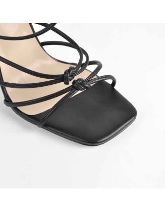 Ankle Strap Square Toe Stilettos Metal Heel Sandals