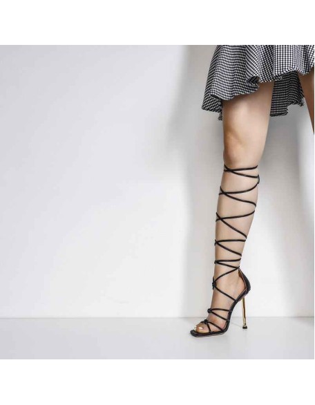 Ankle Strap Square Toe Stilettos Metal Heel Sandals
