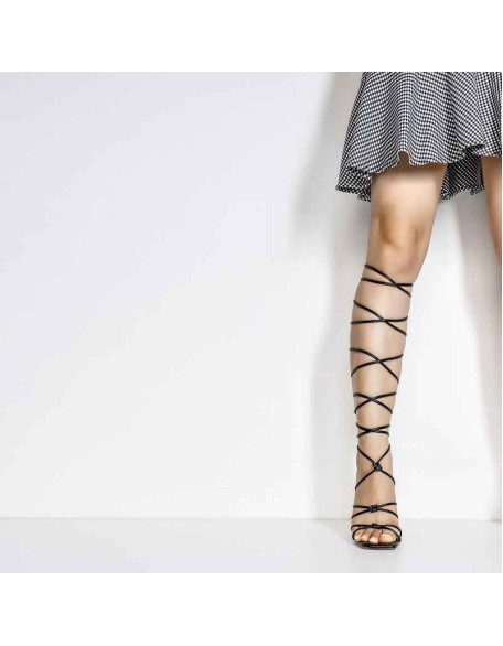 Ankle Strap Square Toe Stilettos Metal Heel Sandals