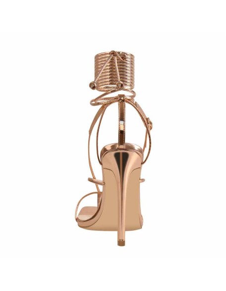 Rose Gold Square Toe Ankle Strap Stiletto High Heel Sandals