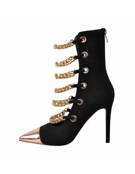 Metal Chain Pointed Toe High Boots