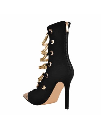 Metal Chain Pointed Toe High Boots